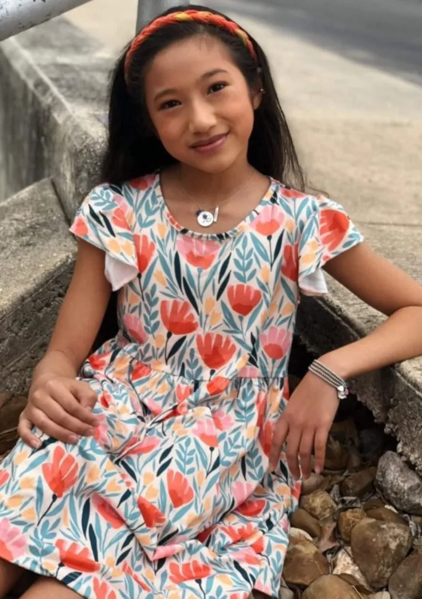 Adorable Sweetness - Coral Flower Flutter Dress