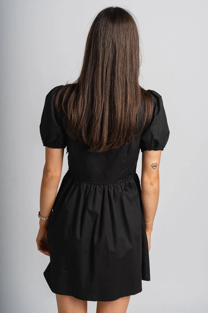 Bow detail mini dress black