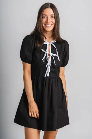 Bow detail mini dress black