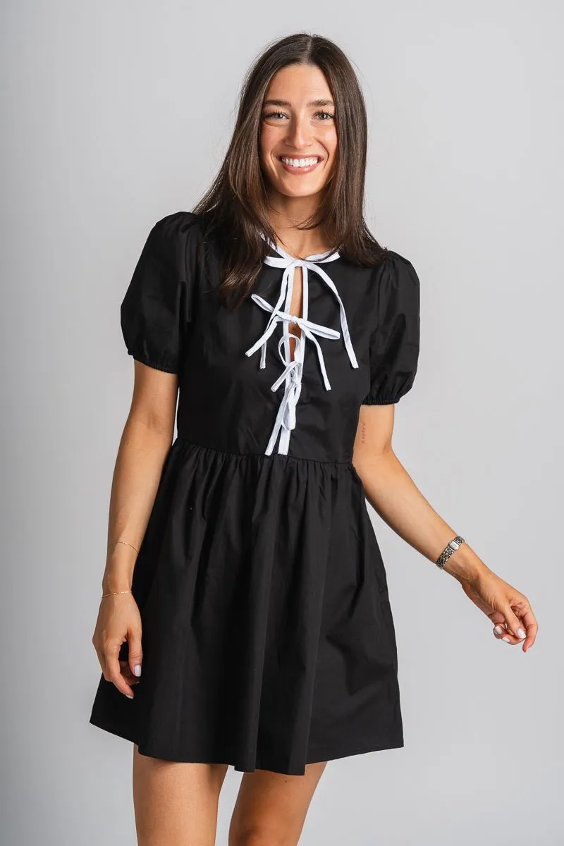 Bow detail mini dress black