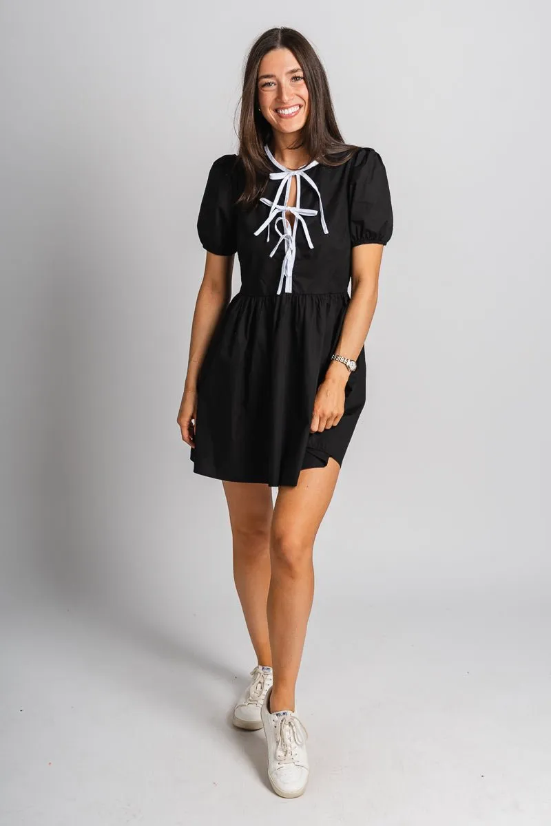 Bow detail mini dress black