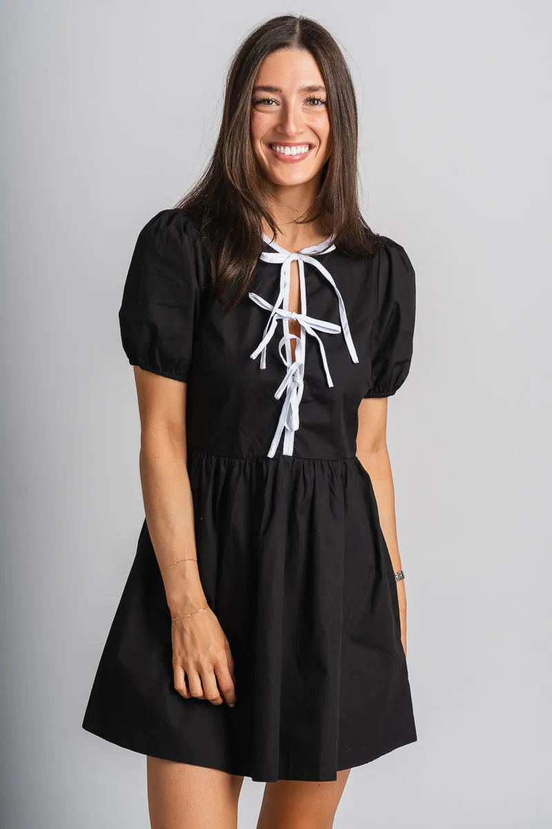 Bow detail mini dress black