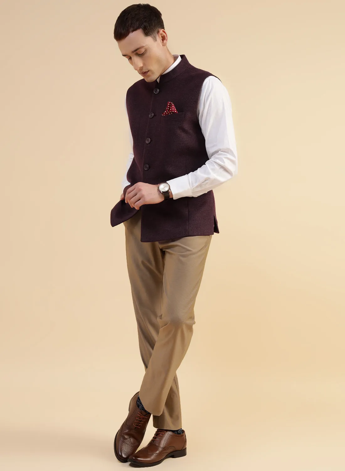 Dark Mauve Tweed Nehru Jacket