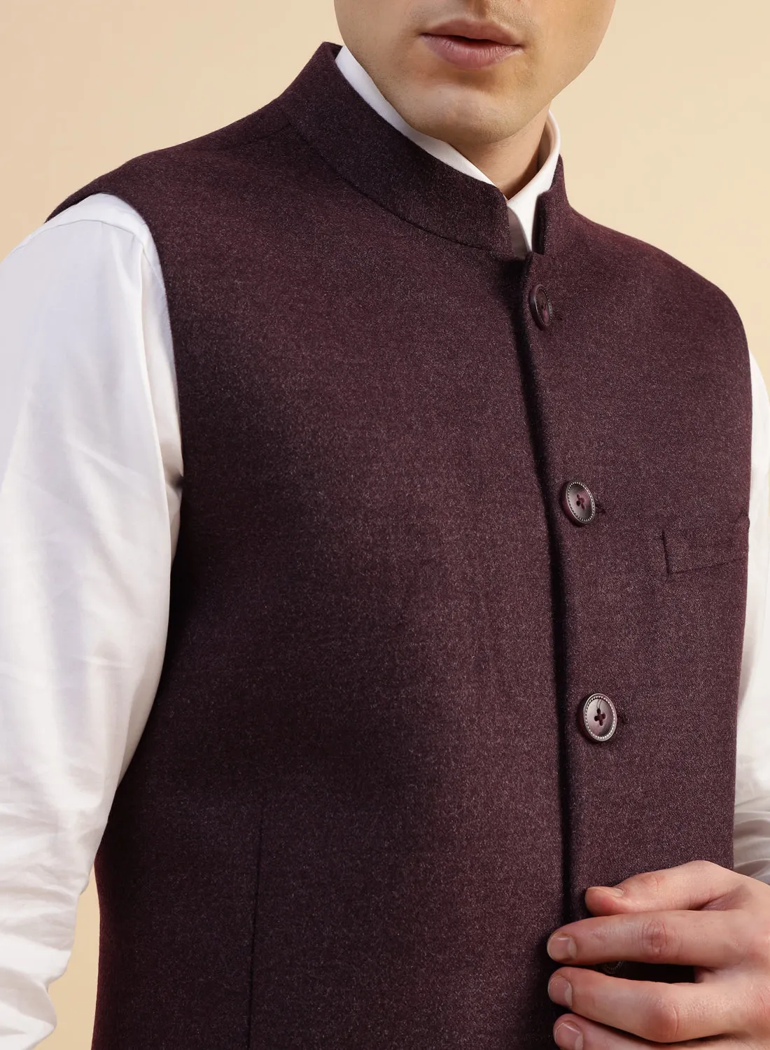 Dark Mauve Tweed Nehru Jacket