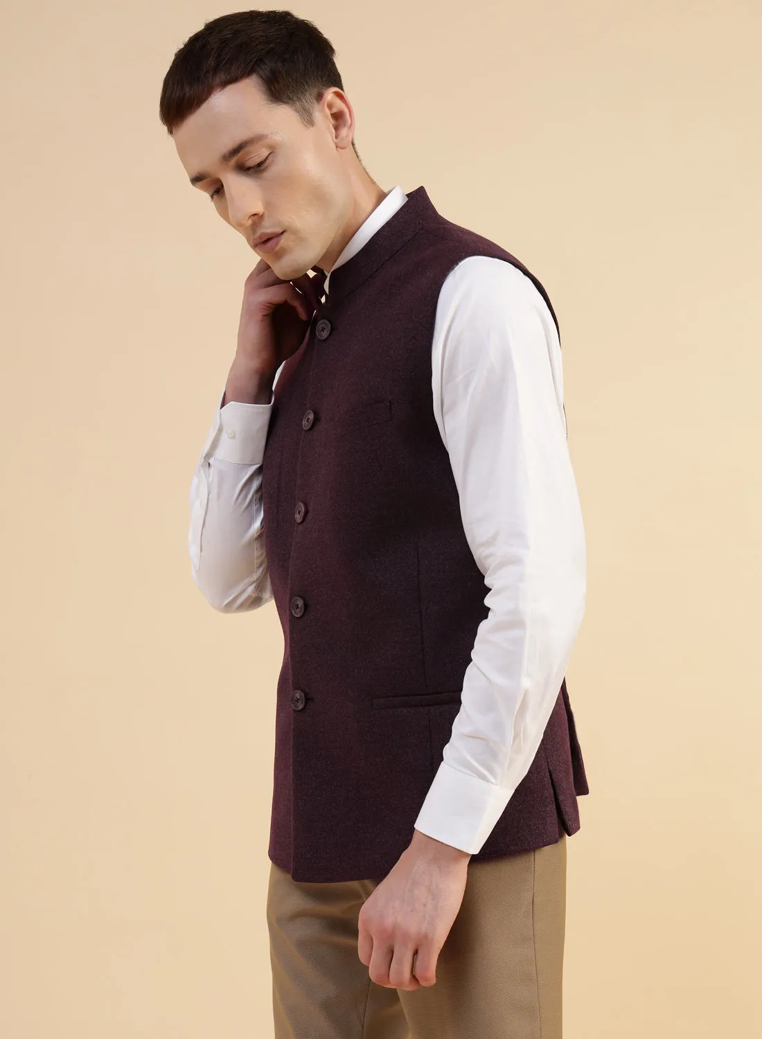 Dark Mauve Tweed Nehru Jacket