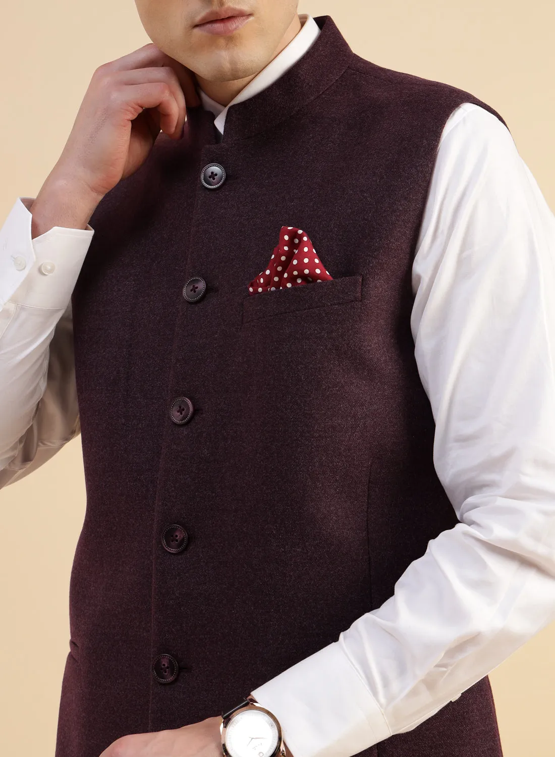 Dark Mauve Tweed Nehru Jacket