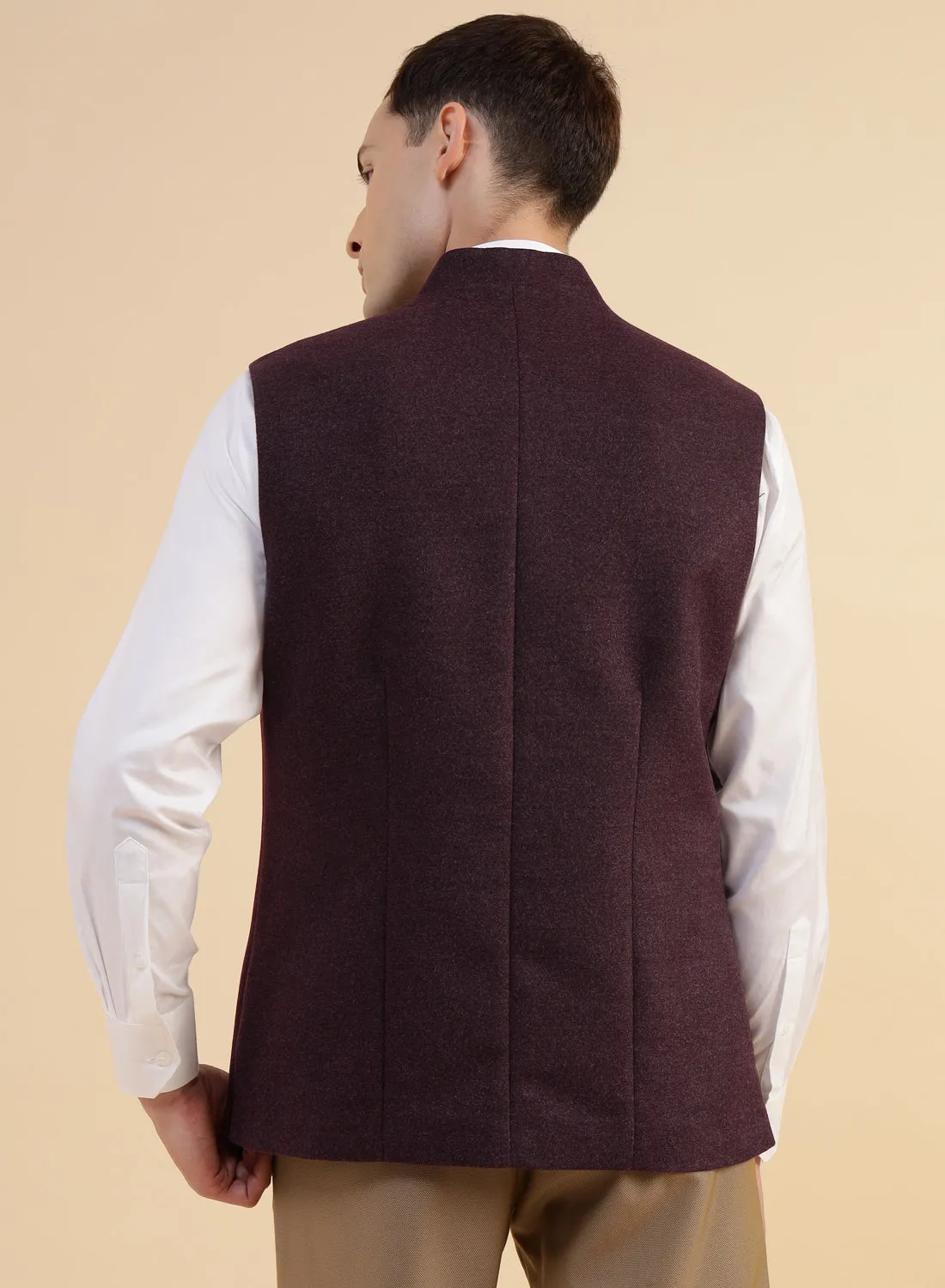 Dark Mauve Tweed Nehru Jacket