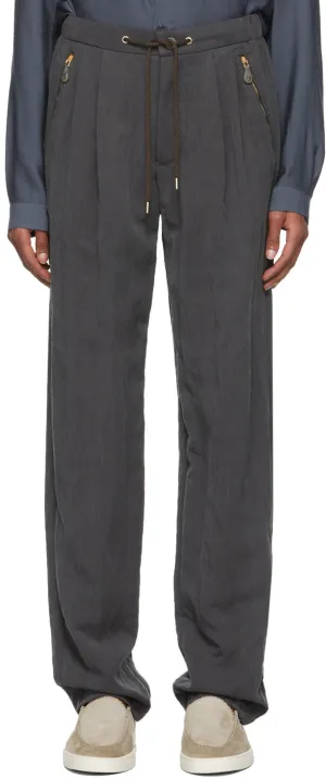 Giorgio Armani Grey Satin-Effect Soft Pants