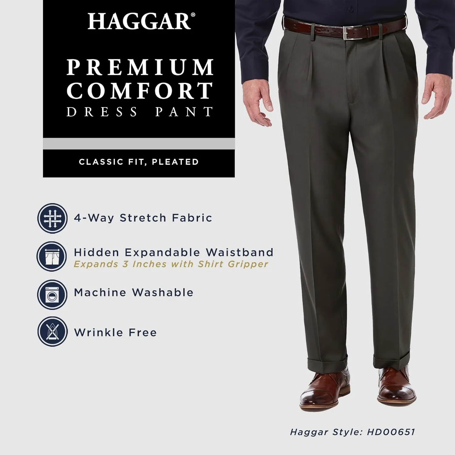 Haggar Men's Premium Comfort Classic Fit Pleat Front Dress Pant (Regular And Big & Tall Sizes)