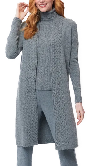 Leana Cable-Knit Belted Coat - Gray