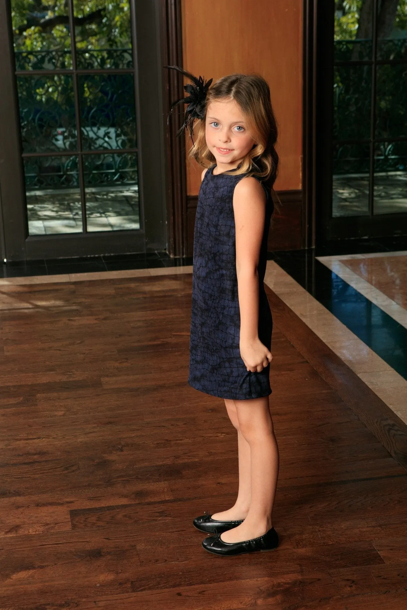 Navy Animal Print Fancy Evening Trendy Designer Mommy and Me Dresses