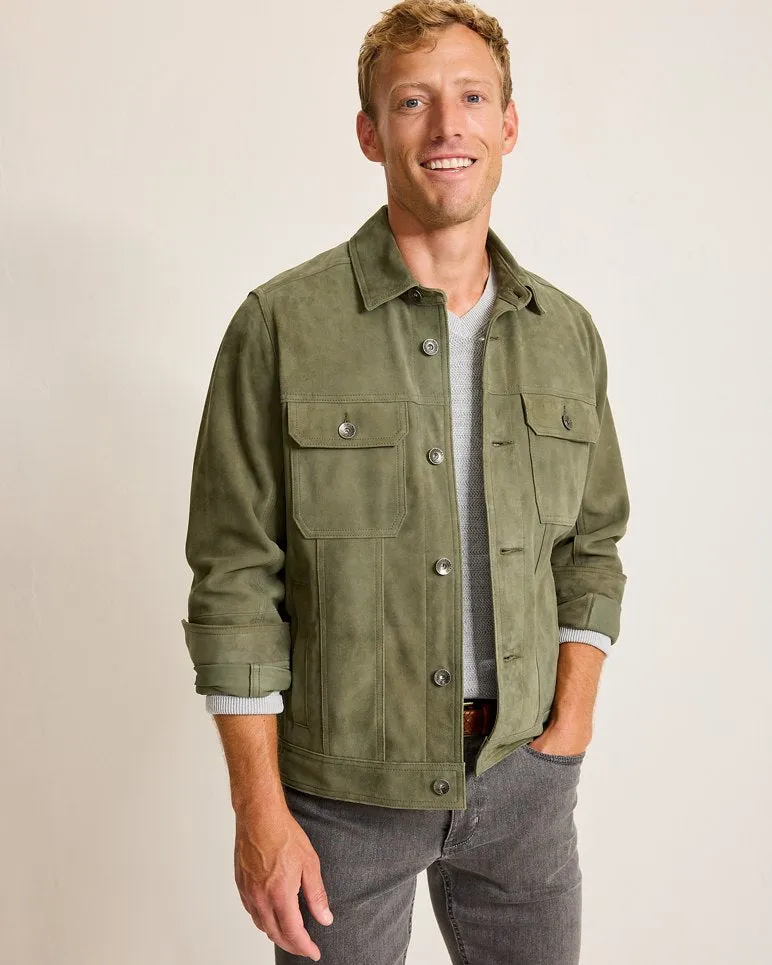 Pine Lake Suede Trucker Jacket - Beetle Green
