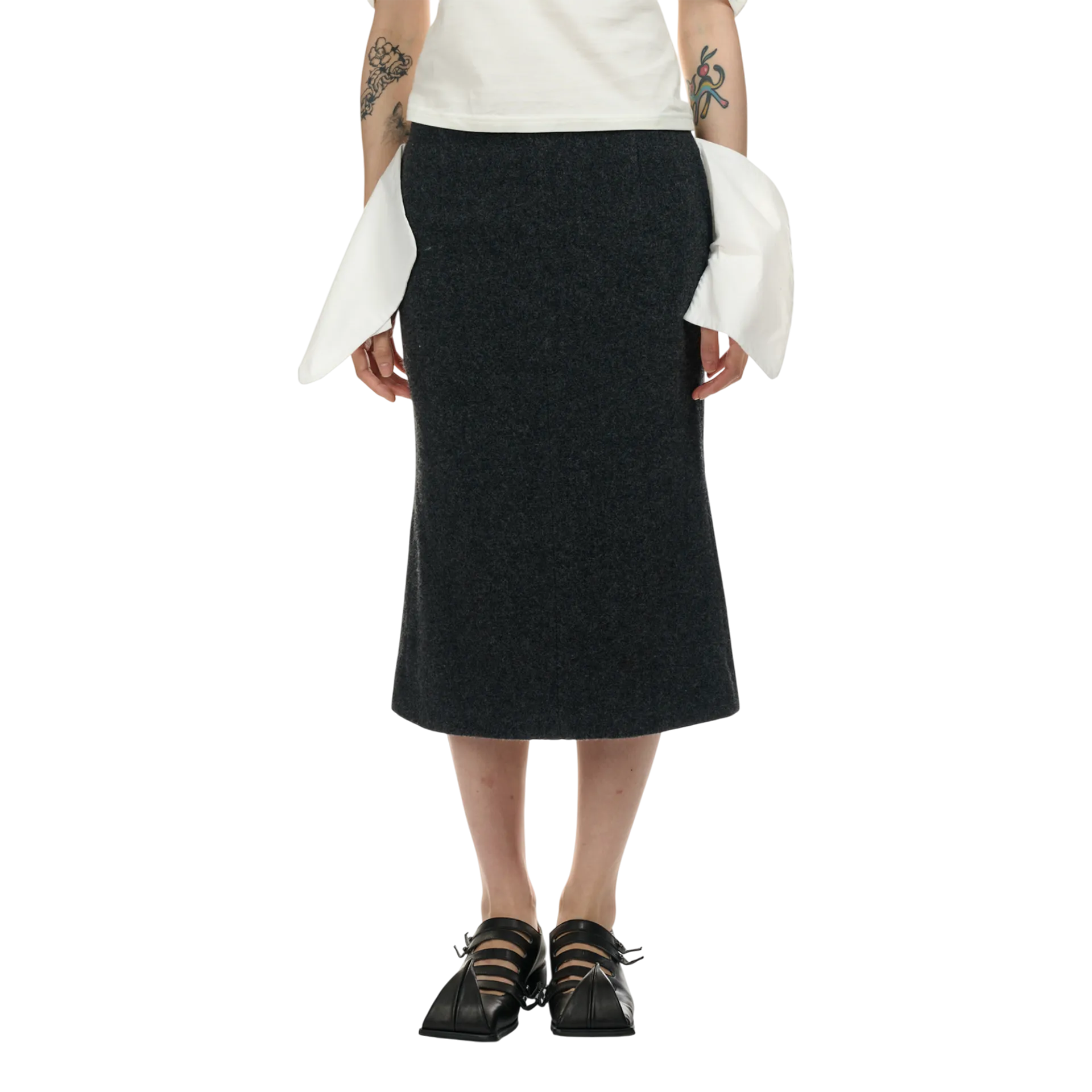 Pocket-Out Wool Skirt in Charcoal
