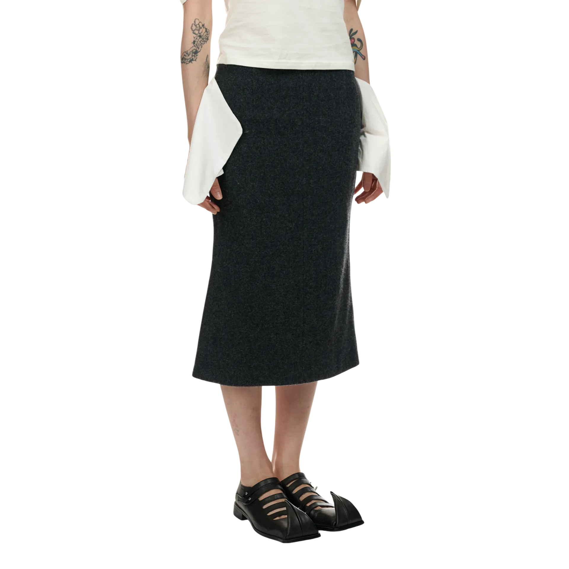 Pocket-Out Wool Skirt in Charcoal