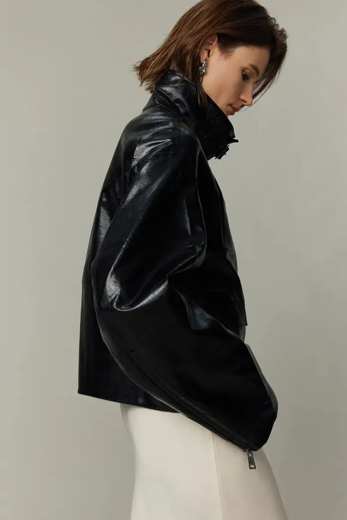 Rita Zip-Up Jacket in Faux Lambskin Leather