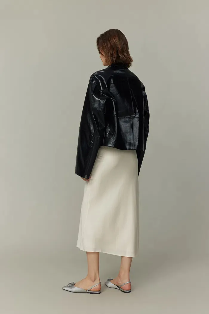 Rita Zip-Up Jacket in Faux Lambskin Leather