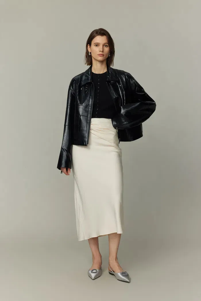 Rita Zip-Up Jacket in Faux Lambskin Leather