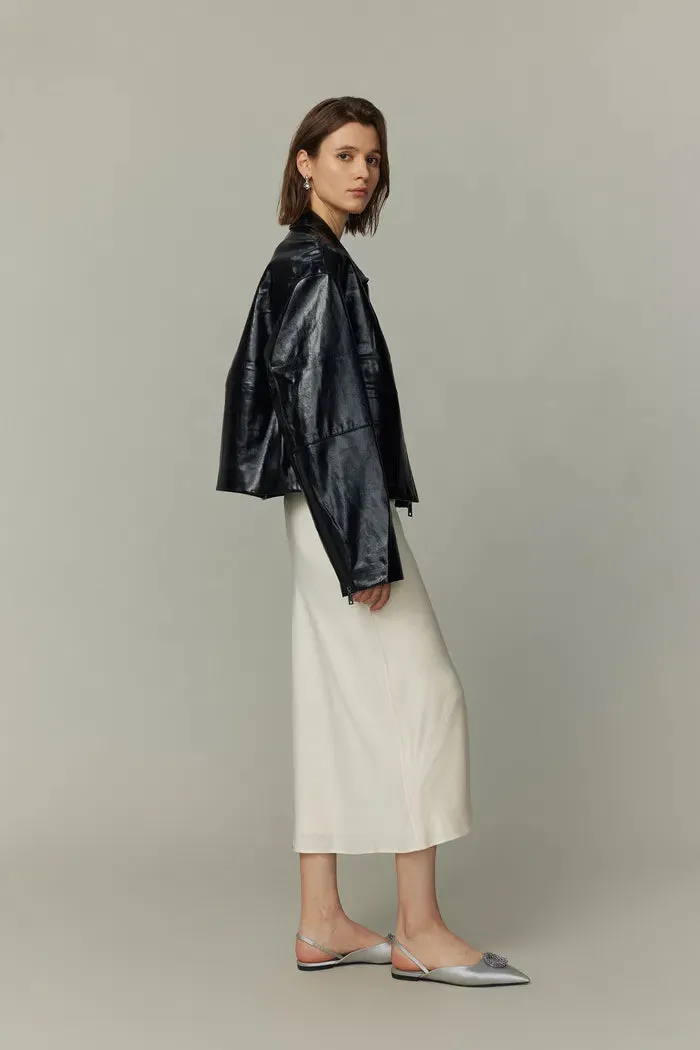 Rita Zip-Up Jacket in Faux Lambskin Leather