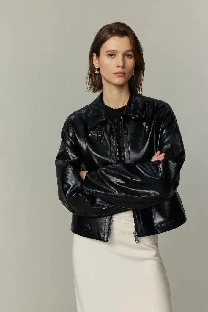Rita Zip-Up Jacket in Faux Lambskin Leather