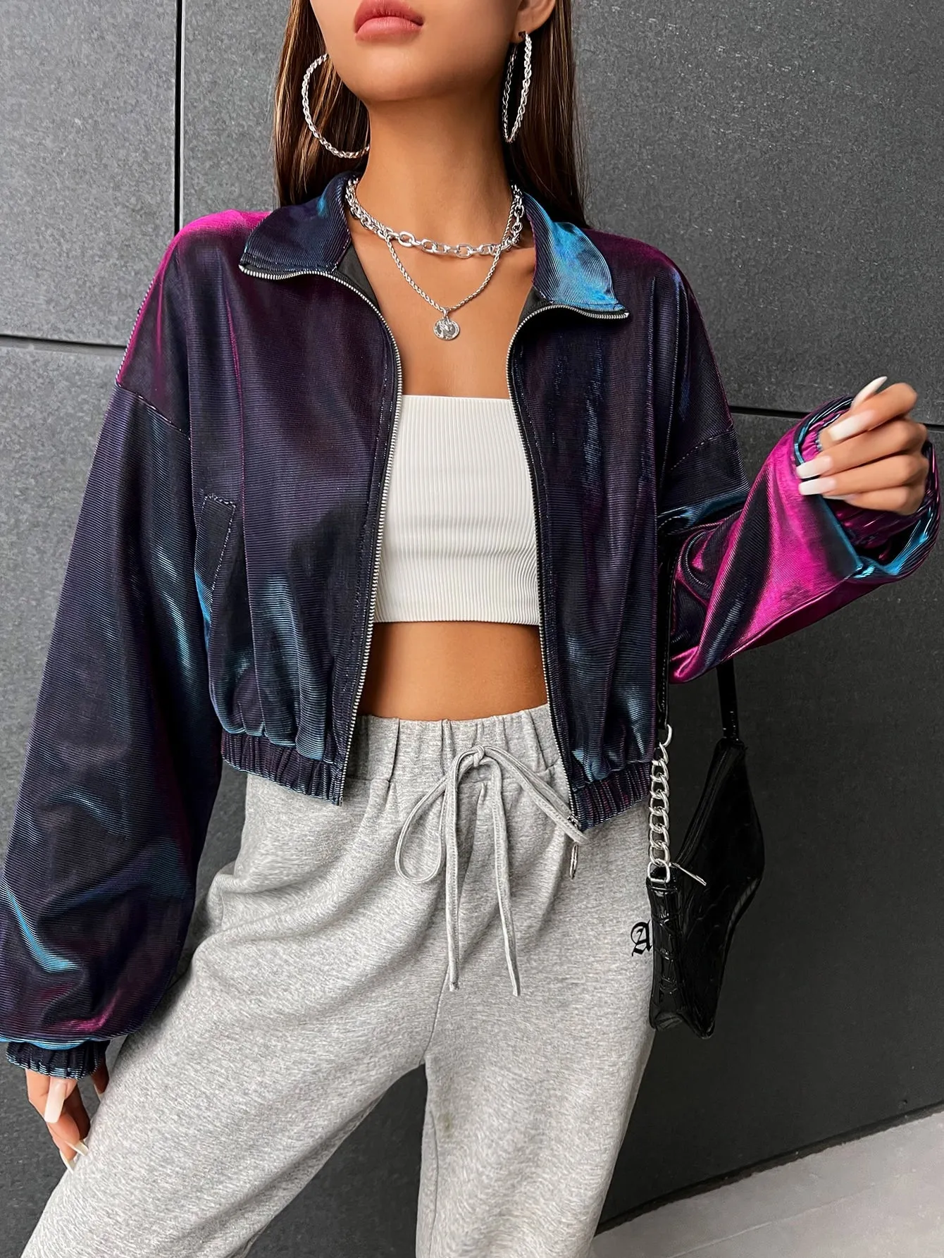 SHEIN Coolane Colorblock Drop Shoulder Zipper Jacket