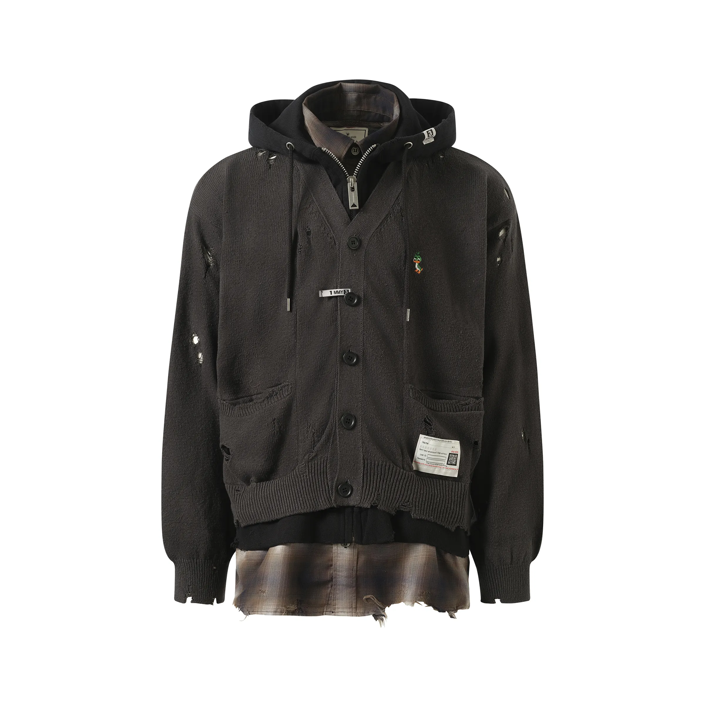 Triple Layered Knit Cardigan in Black