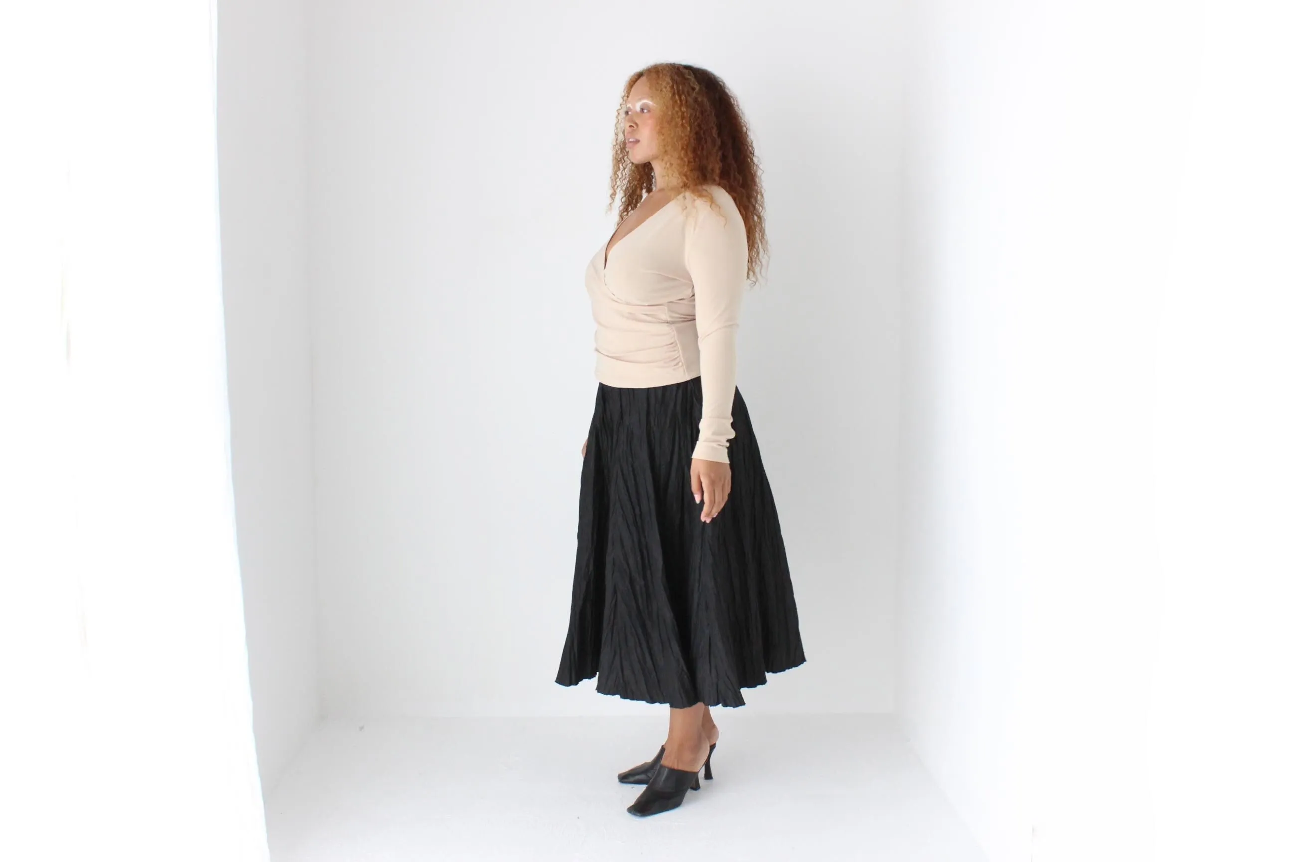Y2K Stretch Neutral Sexy V Neck Plunge 'Wrap' Top