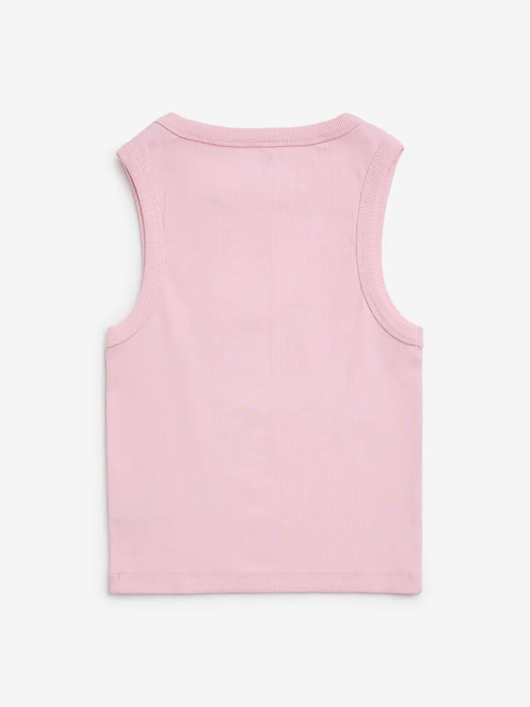 Y&F Kids Pink Ribbed Cotton-Blend Tank Top
