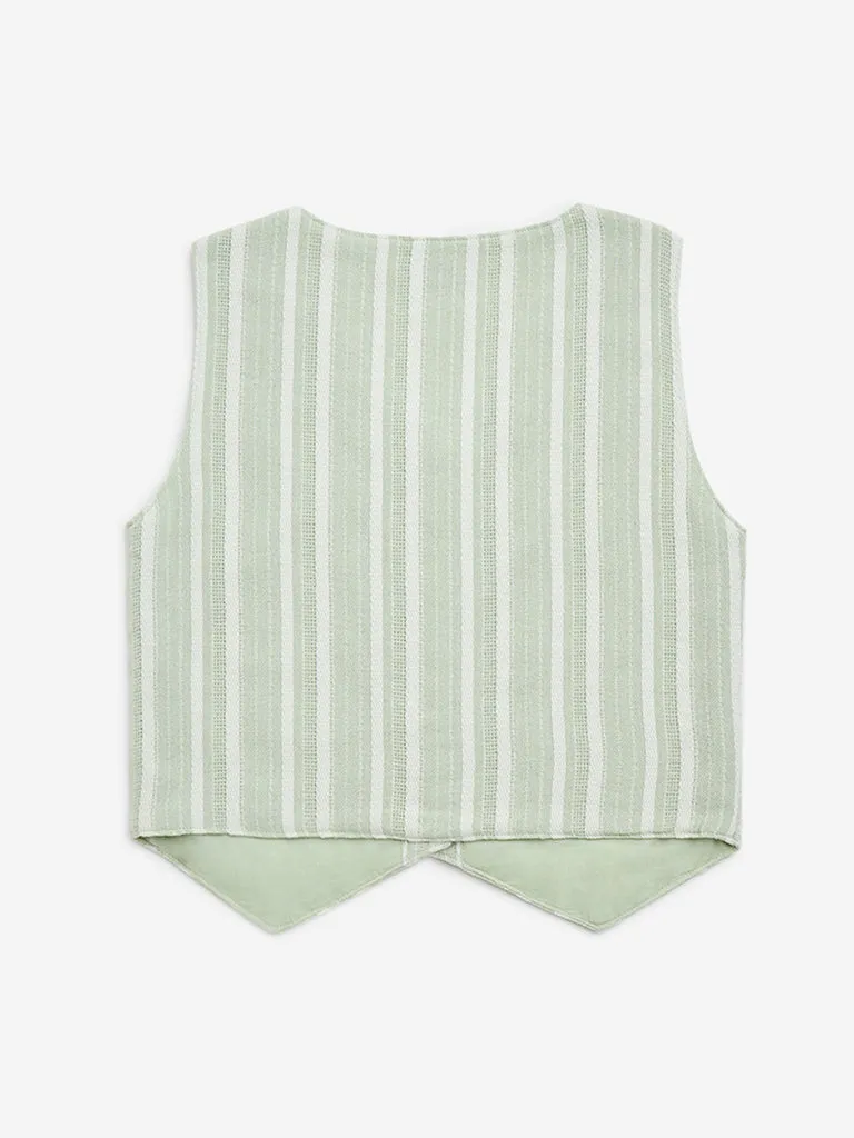 Y&F Kids Sage Striped Cotton-Blend Waistcoat