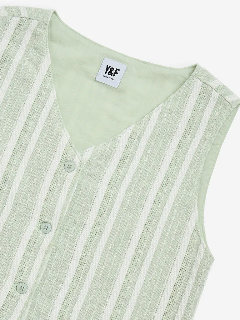 Y&F Kids Sage Striped Cotton-Blend Waistcoat